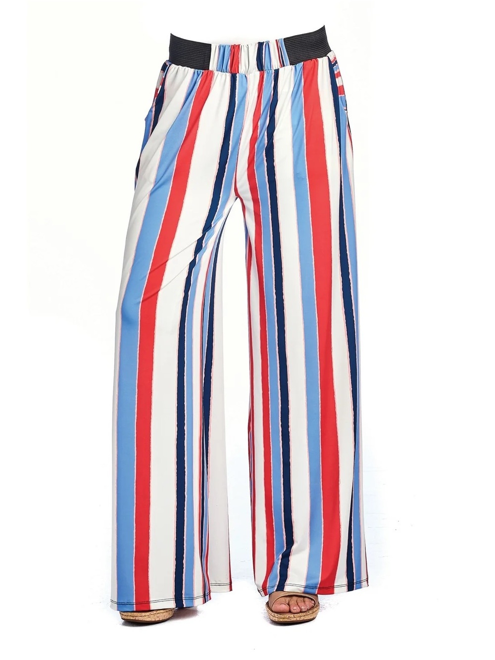 NWT - Striped Wide-Leg Pants in Red, Blue & White - Classic Summer Style